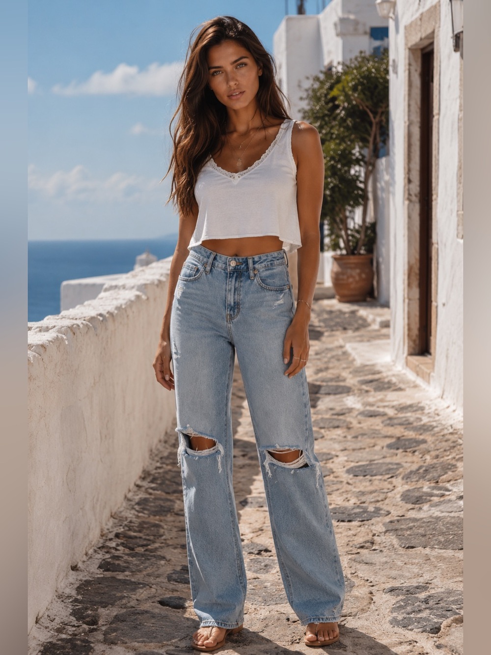 Sam Edelman Light Blue Straight-Leg Distressed Jeans